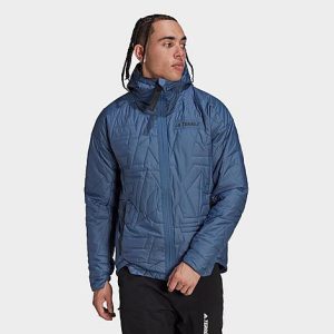 Adidas Men&apos;s Terrex MYSHELTER Primaloft Hooded Padded Jacket in Blue/Wonder Steel Size XL Polyester/Plastic - 5888414