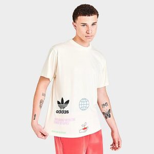 Adidas Men&apos;s Originals Made With Nature Graphic Print Short-Sleeve T-Shirt in Beige/Non-dyed Size 2XL 100% Cotton/Jersey - 5808868