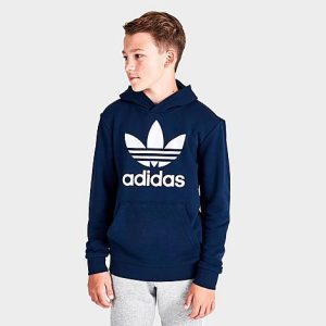 Adidas Kids&apos; Originals Trefoil Casual Pullover Hoodie in Blue/Night Indigo Size Large Cotton/Polyester/Fleece - 5808653