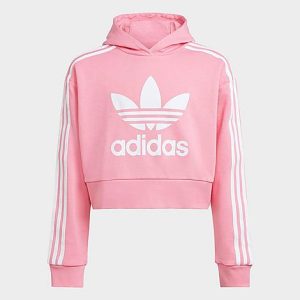 Adidas Girls&apos; Originals Adicolor Casual Cropped Pullover Hoodie in Pink/Bliss Pink Size Medium Cotton/Polyester/Knit - 5808656