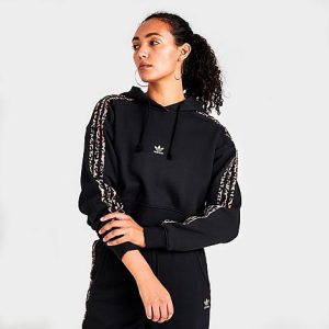 Adidas Women&apos;s Originals Animal Cropped Hoodie in Brown/Animal Print/Black Size XL Cotton - 5831220
