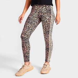 Adidas Women&apos;s Originals Animal Allover Print Cropped Leggings in Brown/Animal Print/Black Size XL Cotton/Jersey - 5831230