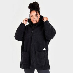 Adidas Women&apos;s Sportswear Polar Fleece Long Reversible Full-Zip Hooded Track Top (Plus Size) in Black/Black Size 3XL Polyester/Fleece - 5834471
