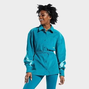 Reebok Women&apos;s Classics Cardi B Corduroy Cover-Up in Blue/Seaport Teal Size Medium - 5798699