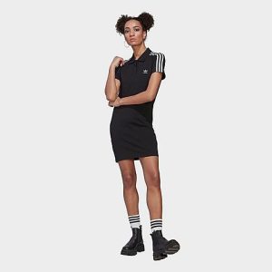 Adidas Women&apos;s Originals Adicolor Classics Polo T-Shirt Dress in Black/ Size Small Cotton/Jersey - 5808193