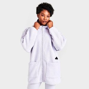 Adidas Women&apos;s Sportswear Polar Fleece Long Hooded Track Top in Pink/Silver Dawn Size XL Polyester/Fleece - 5834204