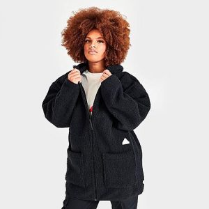 Adidas Women&apos;s Sportswear Polar Fleece Long Hooded Track Top in Black/Black Size XL Polyester/Fleece - 5834491