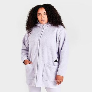 Adidas Women&apos;s Sportswear Polar Fleece Long Reversible Full-Zip Hooded Track Top (Plus Size) in Pink/Silver Dawn Size 3XL Polyester/Fleece - 5834474