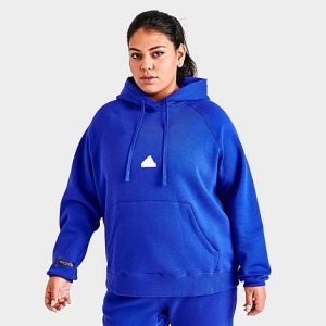 Adidas Women&apos;s Sportswear Oversized Hooded Sweatshirt (Plus Size) in Blue/Semi Lucid Blue Size 3XL Cotton/Polyester/Fleece - 5834483