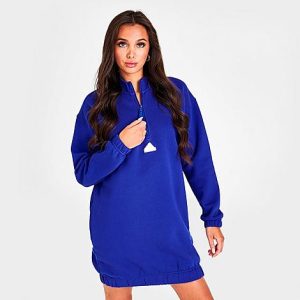 Adidas Women&apos;s Sportswear Half-Zip Sweater Dress in Blue/Semi Lucid Blue Size Medium Cotton/Polyester/Fleece - 5834524