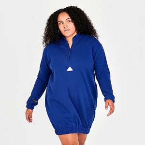 Adidas Women&apos;s Sportswear Half-Zip Sweater Dress (Plus Size) in Blue/Semi Lucid Blue Size 3XL Cotton/Polyester - 5834477