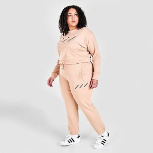 Adidas Women&apos;s Originals Triple Logo Track Pants (Plus Size) in Beige/Halo Blush Size 3XL Cotton/Polyester - 5767583