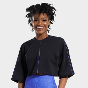 Reebok Women&apos;s Cardi B Crop T-Sweatshirt in Black/Black Size XL Cotton/Polyester/Fleece - 5829967