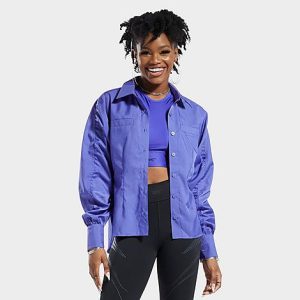 Reebok Women&apos;s Cardi B Button Down Top in Purple/Purple Vibe Size XL 100% Polyester/Twill - 5830007