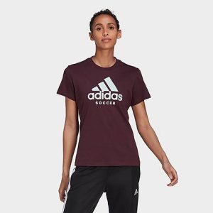 Adidas Women&apos;s Soccer Logo Short-Sleeve T-Shirt in Red/Shadow Maroon Size Medium 100% Cotton - 5869459