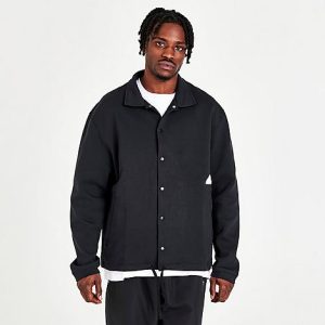 Adidas Men&apos;s Sportswear Button-Up Coach Jacket in Black/Black Size 2XL Cotton/Polyester/Knit - 5831418