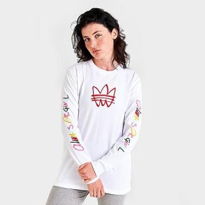 Adidas Women&apos;s Originals Basketball Always Original Graphic Long-sleeve T-Shirt in White/White Size Small 100% Cotton/Jersey - 5808046