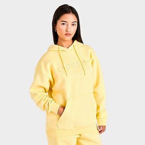 Adidas Women&apos;s Originals Linear Boyfriend Hoodie in Yellow/Almost Yellow Size XL Cotton/Polyester/Fleece - 5817439