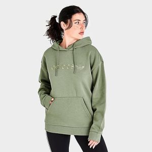 Adidas Women&apos;s Originals Linear Boyfriend Hoodie in Green/Tent Green Size XL Cotton/Polyester/Fleece - 5817429