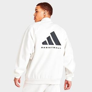 Adidas Men&apos;s Basketball Track Jacket in White/Cloud White Size 2XL 100% Cotton/Polyester - 5854844