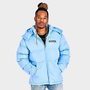 Hoodrich Men&apos;s OG Stack Logo Puffer Jacket in Blue/Sky Blue Size 2XL Fiber - 5838597