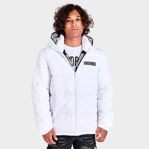 Hoodrich Men&apos;s Infield Taped Logo Puffer Jacket in White/White Size 2XL Fiber - 5838587