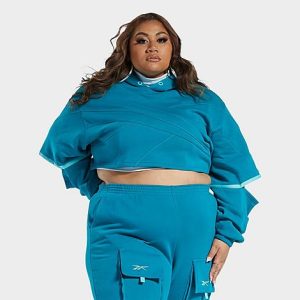 Reebok Women&apos;s Classics Cardi B Knit Hoodie (Plus Size) in Blue/Seaport Teal Size 3XL Cotton/Polyester/Fleece - 5796719