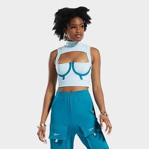 Reebok Women&apos;s Cardi B Crop Top in Blue/Whisper Blue Size Medium Nylon/Polyester/Knit - 5798729