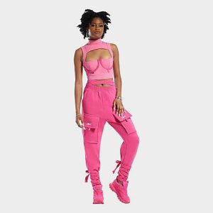 Reebok Women&apos;s Cardi B Crop Top in Pink/Astro Pink Size Small Nylon/Polyester/Knit - 5798748