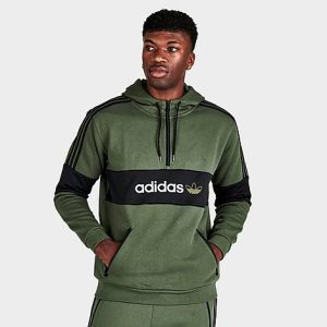 Adidas Men&apos;s Originals Itasca Half-Zip Hoodie in Green/Base Green Size 2XL Cotton/Polyester/Fleece - 5842431
