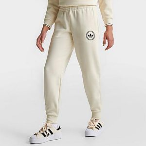 Adidas Women&apos;s Originals Circle Logo Jogger Pants in Off-White/Wonder White Size XL Cotton/Polyester - 5840130
