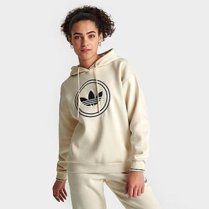 Adidas Women&apos;s Originals Boyfriend Over-the-Head Circle Logo Hoodie in Off-White/Wonder White Size XL Cotton/Polyester - 5840125