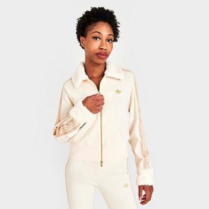 Adidas Women&apos;s Originals Ski Chic Rib Fur Track Jacket in White/Wonder White Size Small Polyester/Fur - 5850108