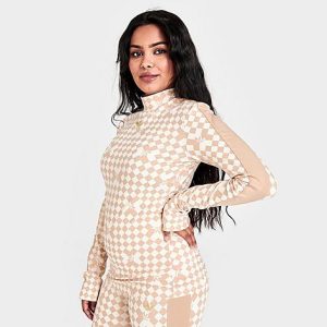 Adidas Women&apos;s Originals Ski Chic Allover Print Long-Sleeve T-Shirt in Beige/Wonder White Size Medium Cotton/Jersey - 5850134