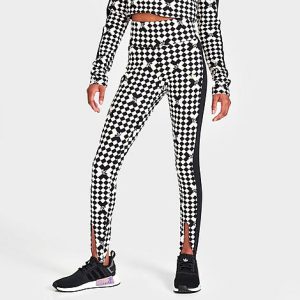 Adidas Women&apos;s Originals Ski Chic Allover Print Stirrup Leggings in Black/White/Black Size XL Cotton/Jersey - 5850141