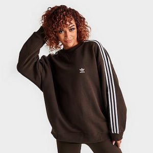 Adidas Women&apos;s Originals Adicolor Classics Oversized Crewneck Sweatshirt in Brown/Dark Brown Size XL 100% Cotton - 5845875