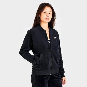 Adidas Women&apos;s Originals Velour Track Jacket in Black/Black Size XL Polyester/Velvet/Velour - 5840115