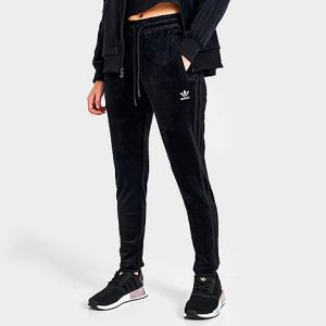 Adidas Women&apos;s Originals Velour Track Pants in Black/Black Size XL Polyester/Velour/Plastic - 5840120