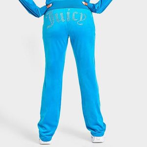 Juicy Couture Women&apos;s OG Big Bling Velour Track Pants in Blue/Turquoise Flash Size Large Polyester/Spandex/Velour - 5845944