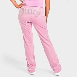 Juicy Couture Women&apos;s OG Big Bling Velour Track Pants in Pink/Rose Size XL Polyester/Spandex/Velour - 5831613
