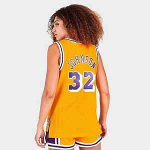 Mitchell And Ness Women&apos;s Los Angeles Lakers NBA Magic Johnson Hardwood Classics 1984-85 Swingman Jersey in Yellow/Gold Size 2XL 100% Polyester/Knit/Jersey - 5779848