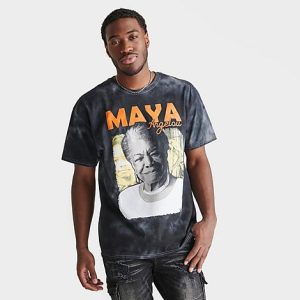 Graphic Tees Maya Angelou Washed Graphic T-Shirt in Grey/Black Mineral Wash Size 2XL Cotton - 5887364