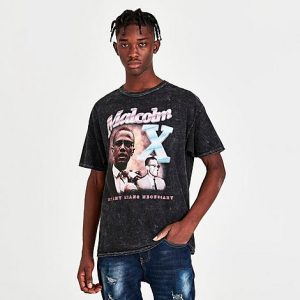 Graphic Tees Malcolm X Washed Graphic T-Shirt in Black/Black Mineral Wash Size 2XL Cotton - 5887354