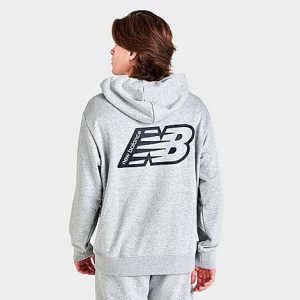 New Balance Men&apos;s NB Essentials Graphic Fleece Hoodie in Grey/Athletic Grey Size 2XL Cotton/Polyester/Fleece - 5823649