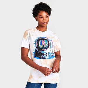 Graphic Tees Women&apos;s MTV Moon Man Tan Wash T-Shirt in White/Beige/Tan Size Large Cotton - 5885947