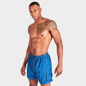 Nike Men&apos;s Packable Cargo Volley 5-Inch Swim Shorts in Blue/Dark Marina Blue Size 2XL - 5811536