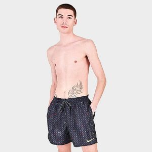 Nike Men&apos;s Swoosh All-Over Print 5-Inch Swim Shorts in Black/ Size 2XL - 5811485
