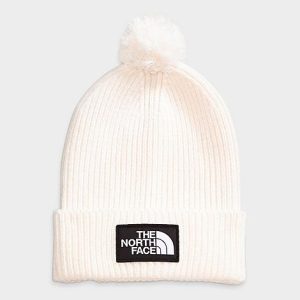 The North Face Inc Logo Box Pom Beanie Hat in White/Gardenia White Acrylic/Knit - 8207101