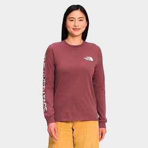 The North Face Inc Women&apos;s NSE Camo Logo Long-Sleeve T-Shirt in Red/Wild Ginger Size XL Cotton - 5820274