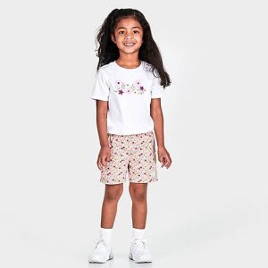 The North Face Inc Girls&apos; Toddler Floral Poppy T-Shirt and Shorts Set in White/Metallic/Multi Floral Size 5T Cotton - 5781828
